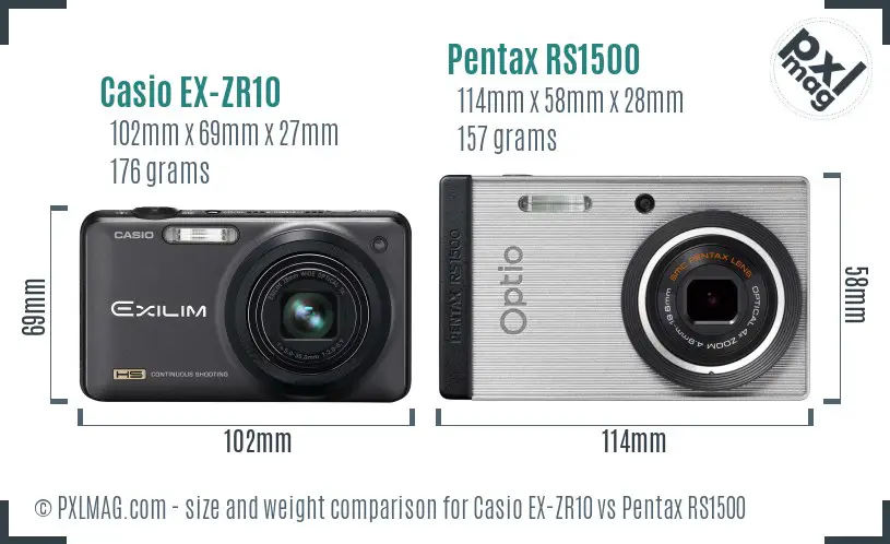 Casio EX-ZR10 vs Pentax RS1500 size comparison