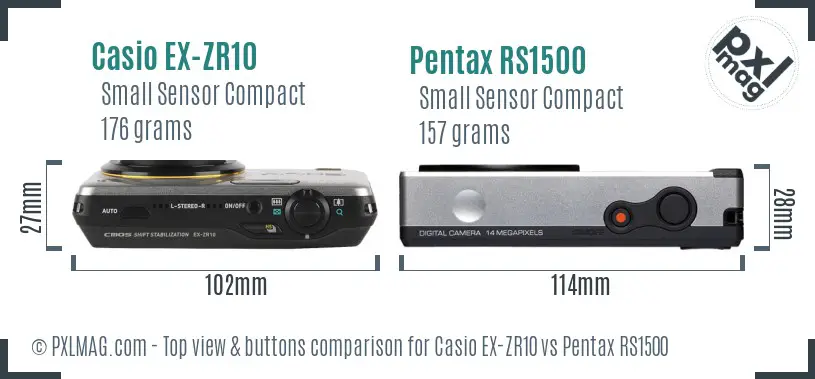 Casio EX-ZR10 vs Pentax RS1500 top view buttons comparison