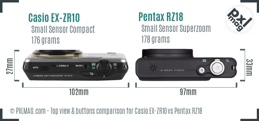 Casio EX-ZR10 vs Pentax RZ18 top view buttons comparison