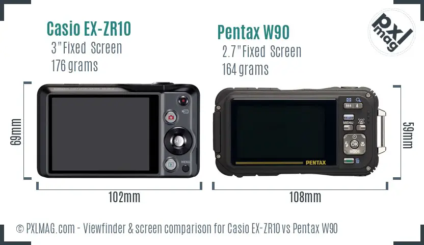 Casio EX-ZR10 vs Pentax W90 Screen and Viewfinder comparison