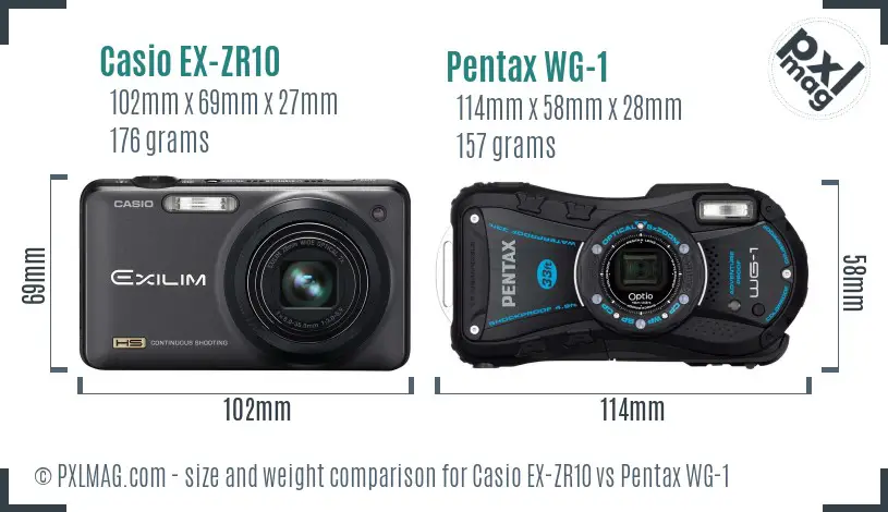 Casio EX-ZR10 vs Pentax WG-1 size comparison