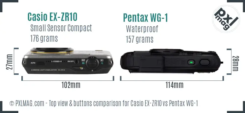 Casio EX-ZR10 vs Pentax WG-1 top view buttons comparison