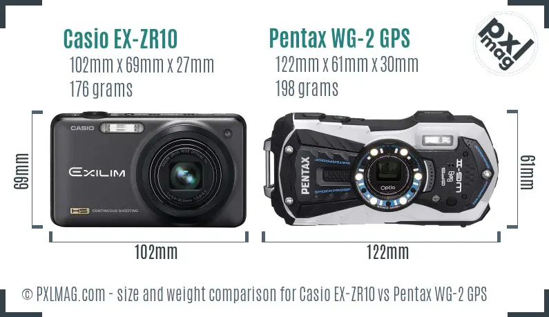 Casio EX-ZR10 vs Pentax WG-2 GPS size comparison