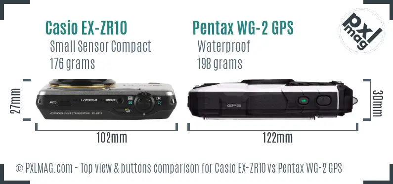 Casio EX-ZR10 vs Pentax WG-2 GPS top view buttons comparison