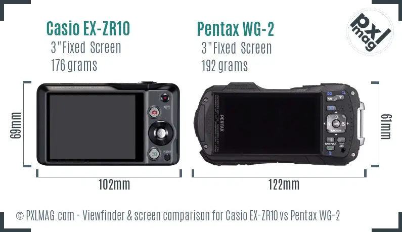 Casio EX-ZR10 vs Pentax WG-2 Screen and Viewfinder comparison