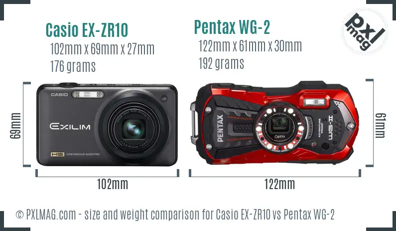 Casio EX-ZR10 vs Pentax WG-2 size comparison