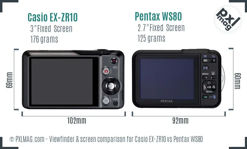 Casio EX-ZR10 vs Pentax WS80 Screen and Viewfinder comparison