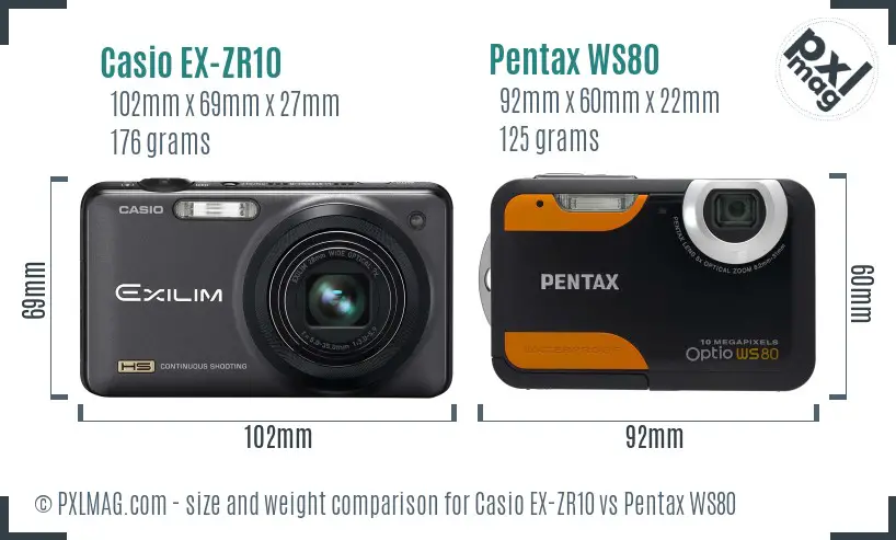Casio EX-ZR10 vs Pentax WS80 size comparison