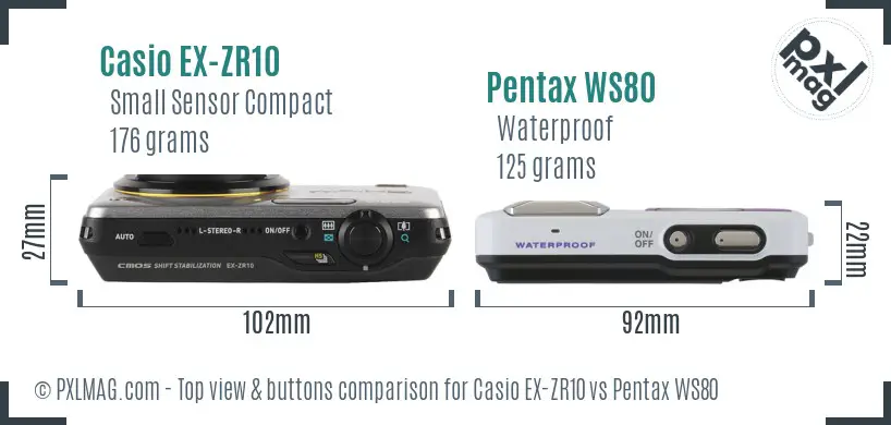 Casio EX-ZR10 vs Pentax WS80 top view buttons comparison