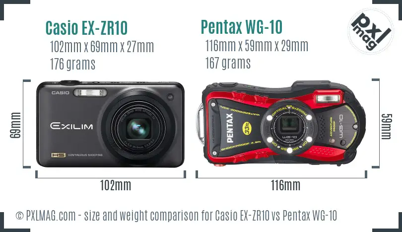 Casio EX-ZR10 vs Pentax WG-10 size comparison