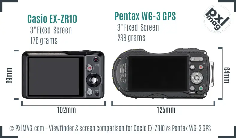 Casio EX-ZR10 vs Pentax WG-3 GPS Screen and Viewfinder comparison