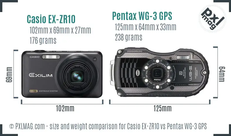 Casio EX-ZR10 vs Pentax WG-3 GPS size comparison