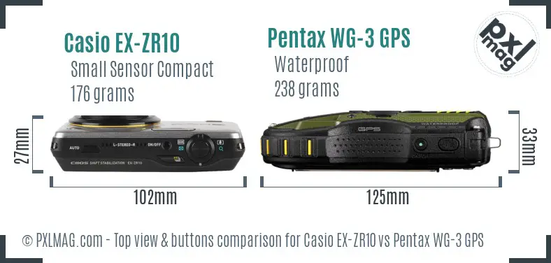 Casio EX-ZR10 vs Pentax WG-3 GPS top view buttons comparison