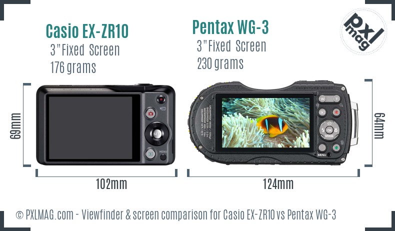 Casio EX-ZR10 vs Pentax WG-3 Screen and Viewfinder comparison