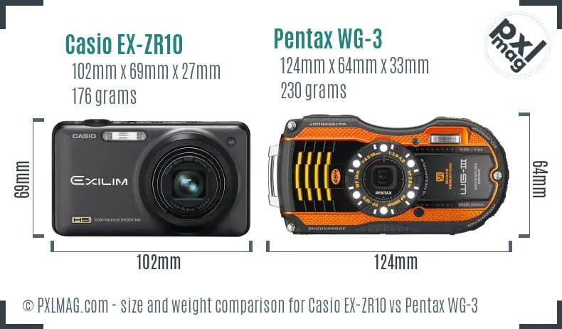 Casio EX-ZR10 vs Pentax WG-3 size comparison