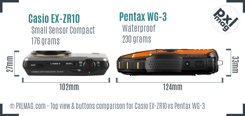 Casio EX-ZR10 vs Pentax WG-3 top view buttons comparison