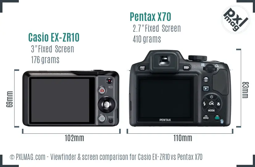 Casio EX-ZR10 vs Pentax X70 Screen and Viewfinder comparison