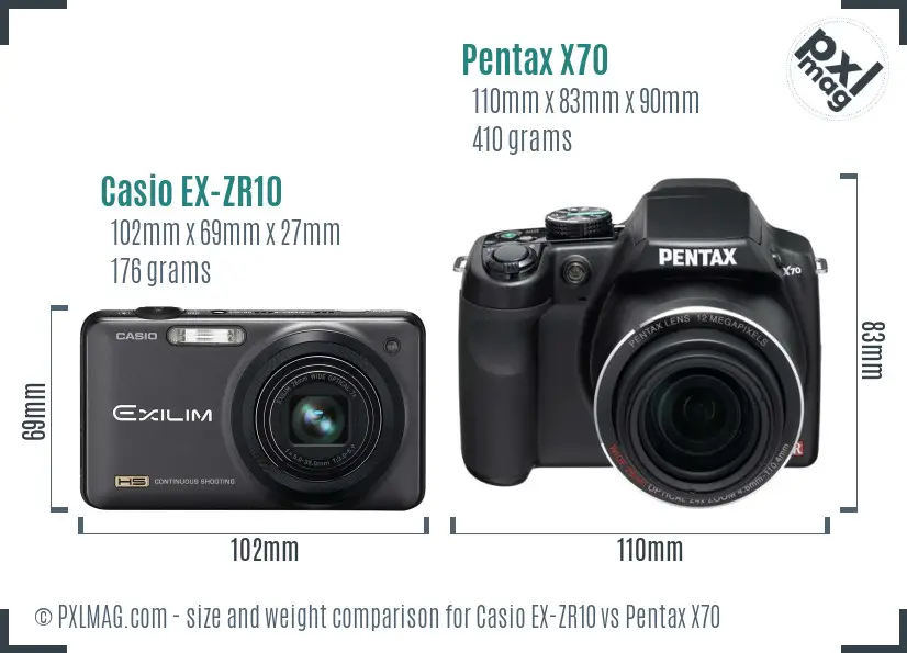 Casio EX-ZR10 vs Pentax X70 size comparison