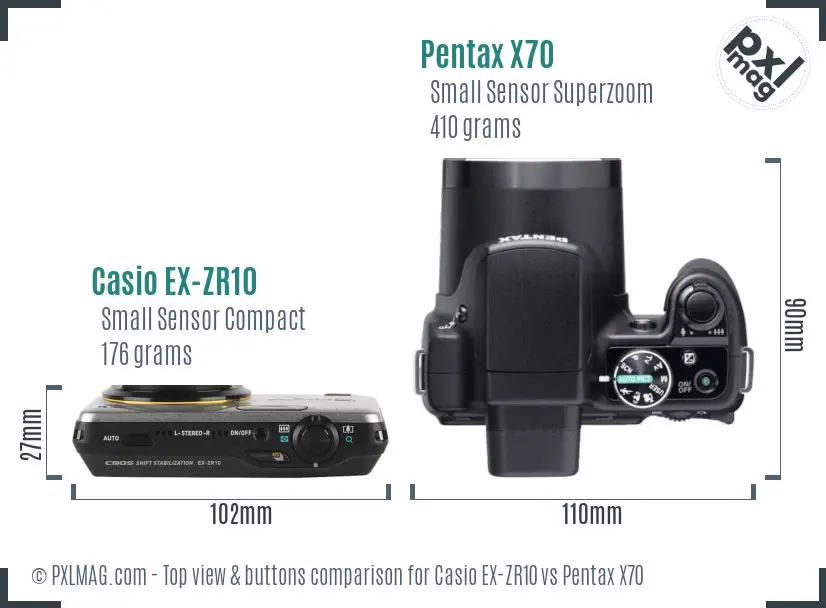 Casio EX-ZR10 vs Pentax X70 top view buttons comparison