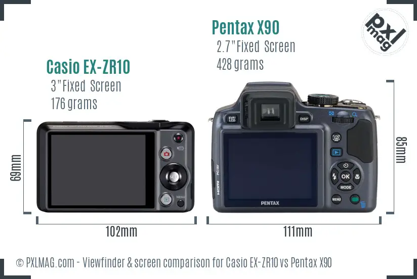 Casio EX-ZR10 vs Pentax X90 Screen and Viewfinder comparison