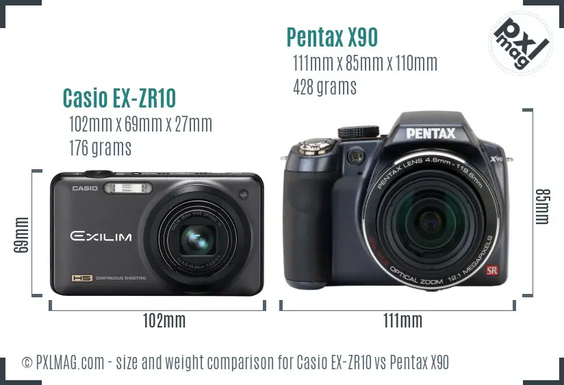 Casio EX-ZR10 vs Pentax X90 size comparison