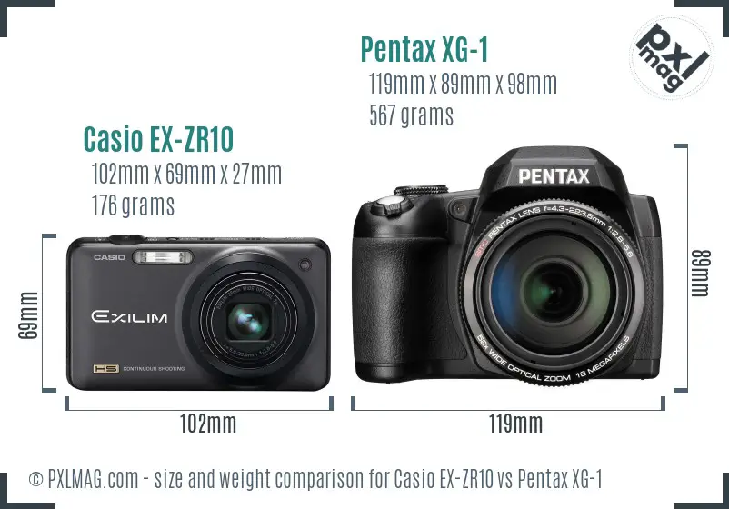 Casio EX-ZR10 vs Pentax XG-1 size comparison