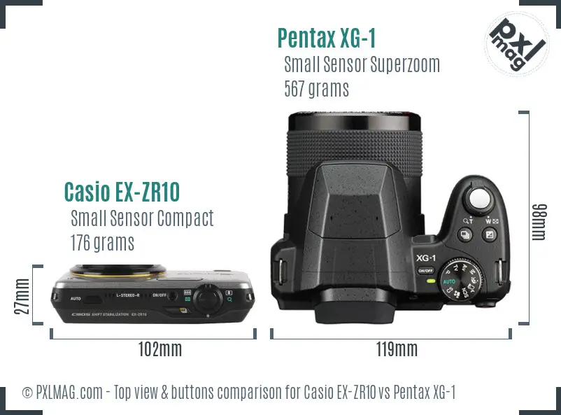 Casio EX-ZR10 vs Pentax XG-1 top view buttons comparison