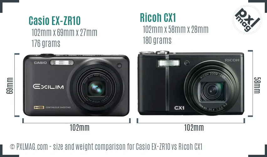 Casio EX-ZR10 vs Ricoh CX1 size comparison Casio EX-ZR10 vs Ricoh CX1 size comparison