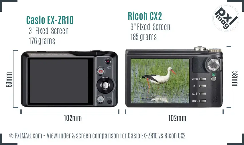 Casio EX-ZR10 vs Ricoh CX2 Screen and Viewfinder comparison