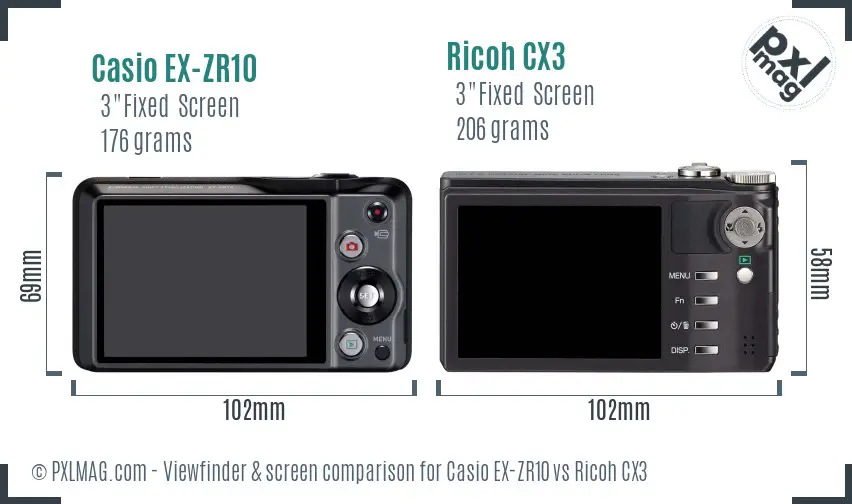 Casio EX-ZR10 vs Ricoh CX3 Screen and Viewfinder comparison