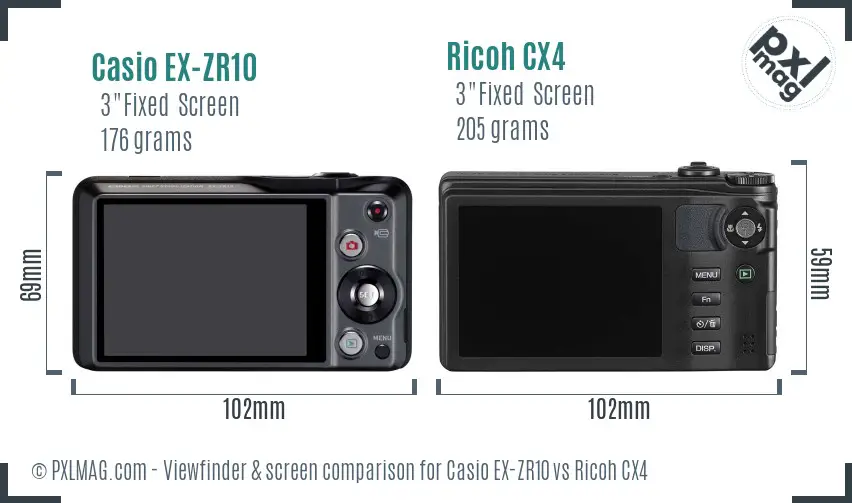 Casio EX-ZR10 vs Ricoh CX4 Screen and Viewfinder comparison