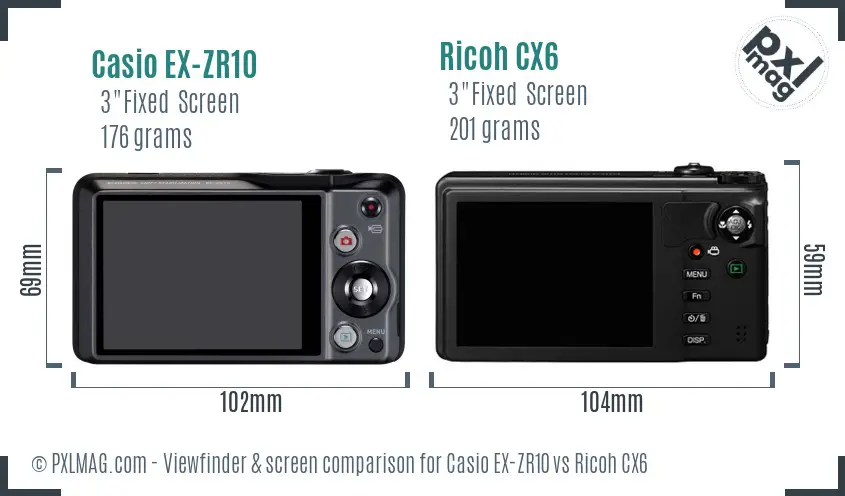 Casio EX-ZR10 vs Ricoh CX6 Screen and Viewfinder comparison