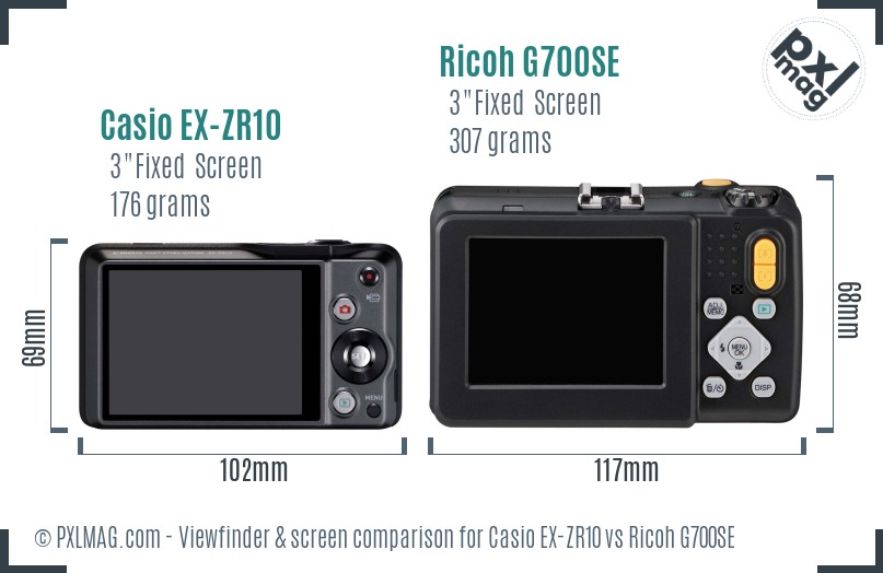 Casio EX-ZR10 vs Ricoh G700SE Screen and Viewfinder comparison