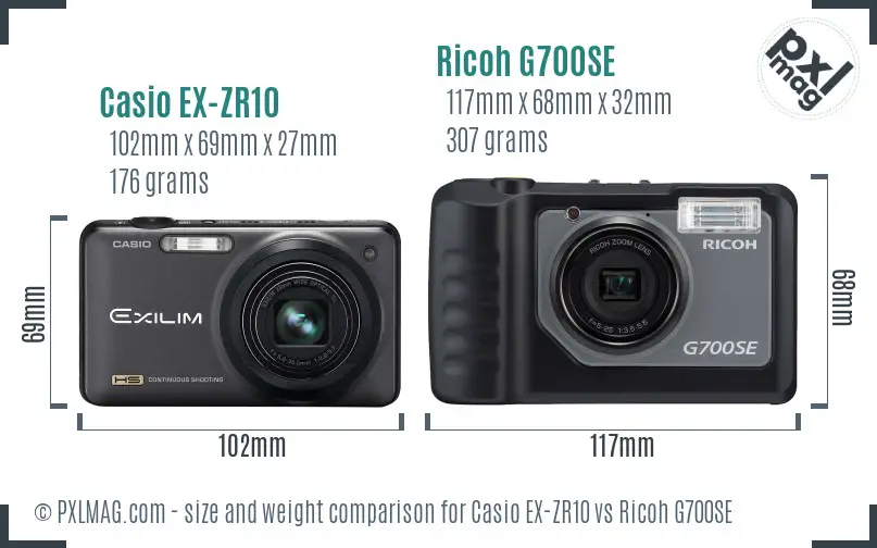 Casio EX-ZR10 vs Ricoh G700SE size comparison