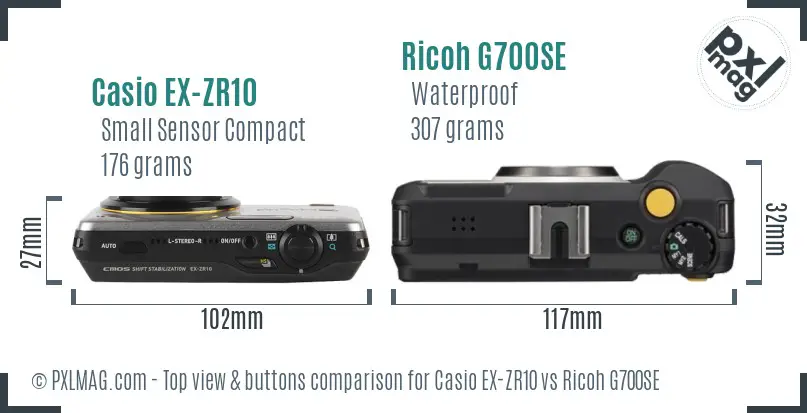 Casio EX-ZR10 vs Ricoh G700SE top view buttons comparison