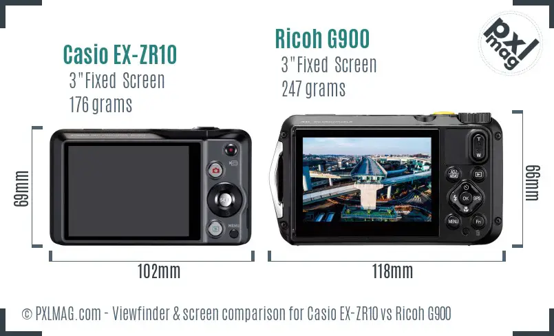 Casio EX-ZR10 vs Ricoh G900 Screen and Viewfinder comparison