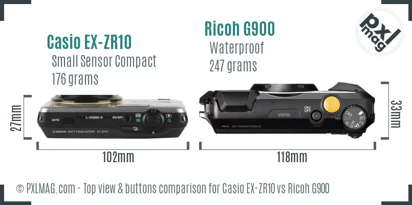 Casio EX-ZR10 vs Ricoh G900 top view buttons comparison