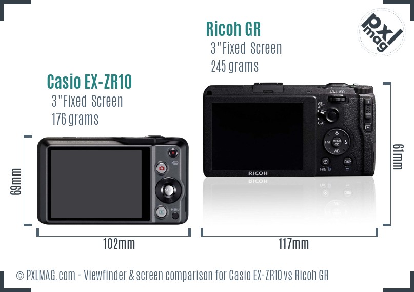 Casio EX-ZR10 vs Ricoh GR Screen and Viewfinder comparison