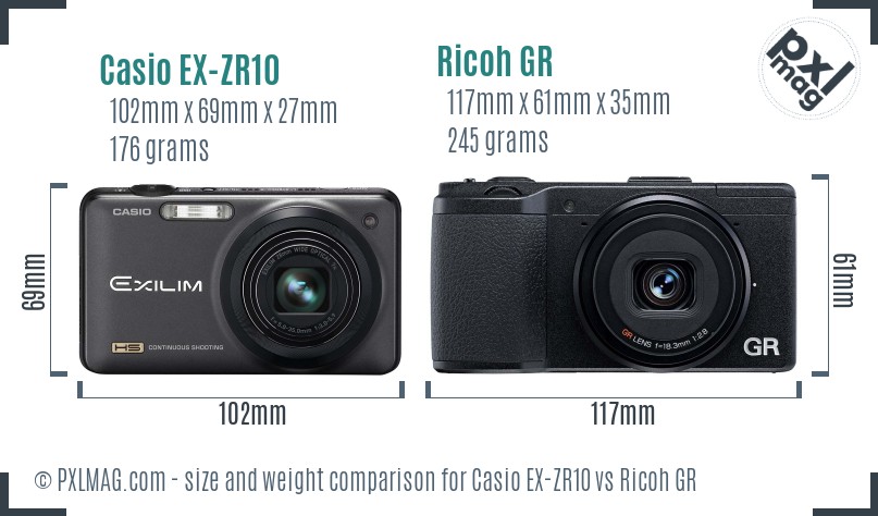 Casio EX-ZR10 vs Ricoh GR size comparison