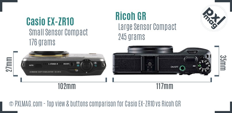 Casio EX-ZR10 vs Ricoh GR top view buttons comparison