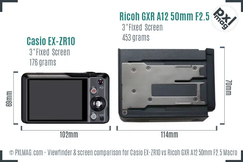 Casio EX-ZR10 vs Ricoh GXR A12 50mm F2.5 Macro Screen and Viewfinder comparison