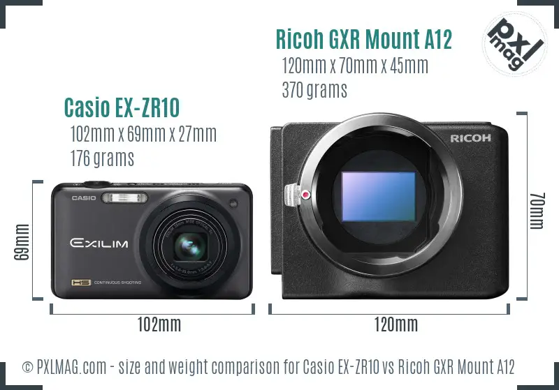 Casio EX-ZR10 vs Ricoh GXR Mount A12 size comparison