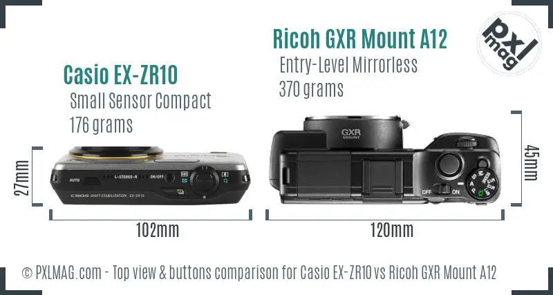 Casio EX-ZR10 vs Ricoh GXR Mount A12 top view buttons comparison