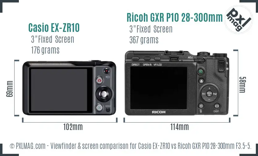 Casio EX-ZR10 vs Ricoh GXR P10 28-300mm F3.5-5.6 VC Screen and Viewfinder comparison Casio EX-ZR10 vs Ricoh GXR P10 28-300mm F3.5-5.6 VC Screen and Viewfinder comparison