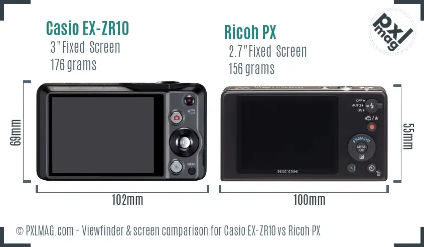 Casio EX-ZR10 vs Ricoh PX Screen and Viewfinder comparison