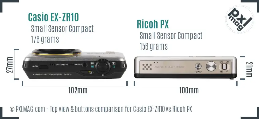 Casio EX-ZR10 vs Ricoh PX top view buttons comparison