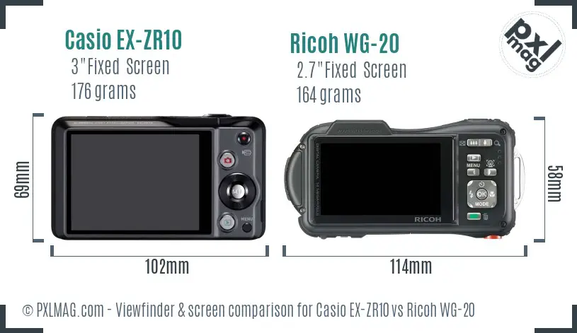 Casio EX-ZR10 vs Ricoh WG-20 Screen and Viewfinder comparison