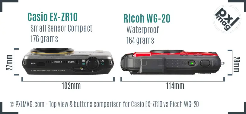 Casio EX-ZR10 vs Ricoh WG-20 top view buttons comparison