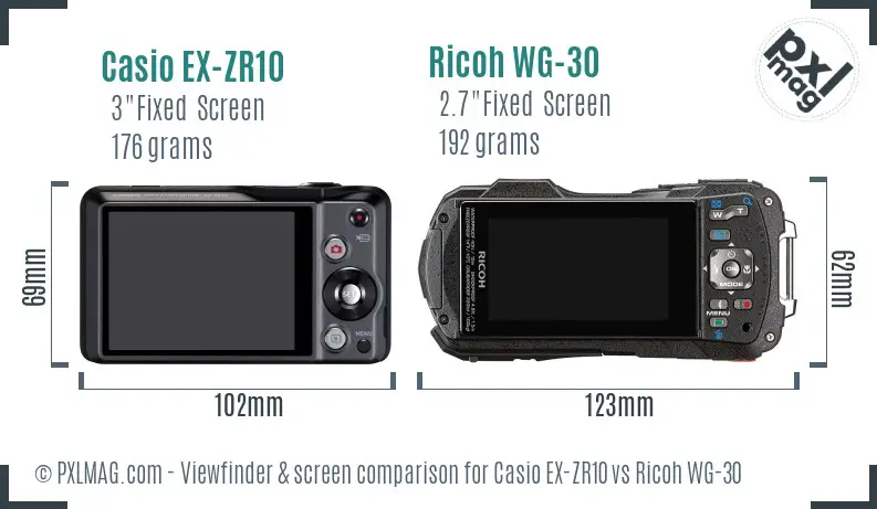 Casio EX-ZR10 vs Ricoh WG-30 Screen and Viewfinder comparison