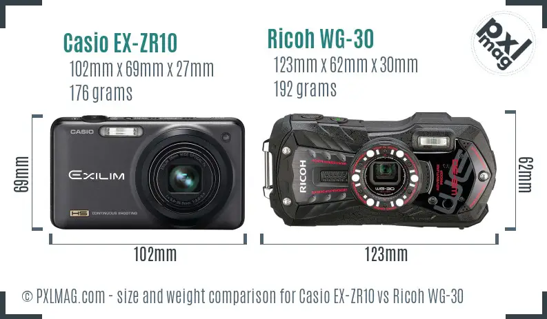 Casio EX-ZR10 vs Ricoh WG-30 size comparison